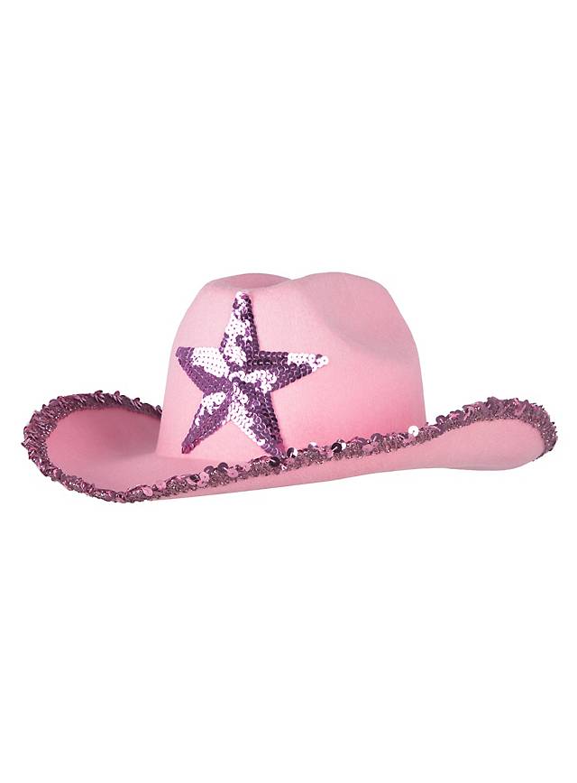 Rosafarbener Cowboyhut mit Pailletten besetzt