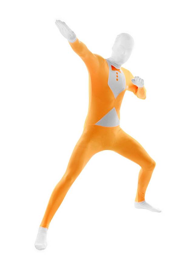 Neon Party Outfit für Herren: UV Morphsuit Smoking orange 