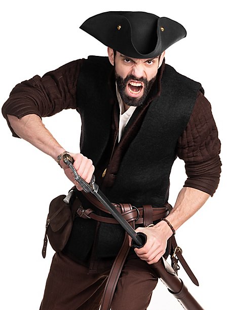 Amakando Piratenhut Dreispitz Aus Filz – Blau Mit Goldener Kante, Einheitsgröße Für Fasching & Kostümparty