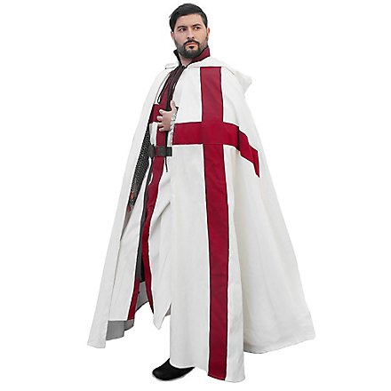 Cape médiévale avec capuche et croix - Templier