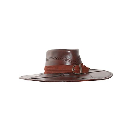 Cappello rotondo in pelle marrone