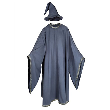 Fantasy robe with pointed gray hat