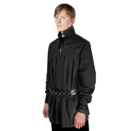 CoolChange Mittelalter Hemd Für LARP & Kostüm – Schwarz, 100 % Baumwolle, Mit Stehkragen & Schnürung, Größen S–XL