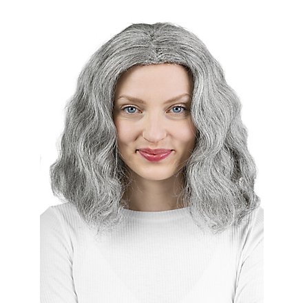 Parrucca grigia ondulata lunga fino alle spalle