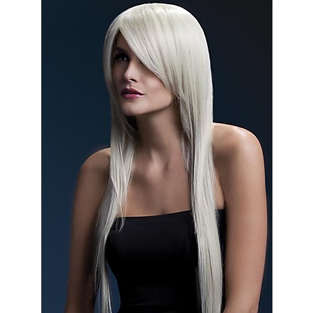 Perruque longue blonde avec raie sur le côté