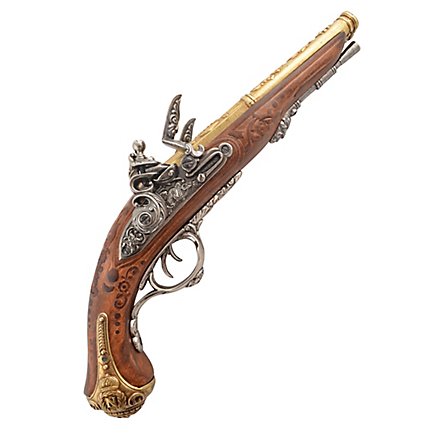 Pistola a pietra focaia con doppia canna
