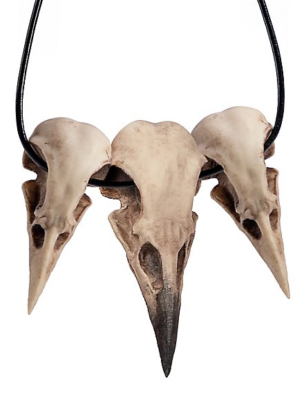 Collar de Bruja con Cráneos de Cuervo - Talismán con cordón de cuero
