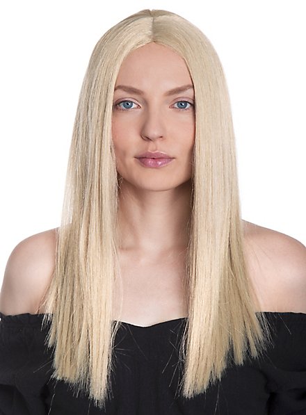 Lange Pruik Lichtblond Met Middenscheiding