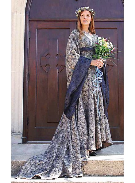 white and gold medieval wedding dress