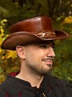 Cappello a cilindro piatto in pelle marrone