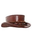 Cappello a cilindro piatto in pelle marrone