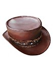 Cappello a cilindro piatto in pelle marrone