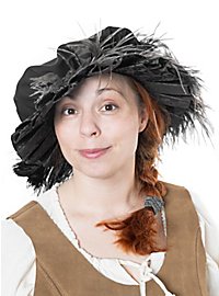 Béret noir orné d’une couronne florale froncée - Marchand