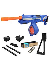 Blasterparts Tuning-Pack compatible for BuzzBee Agitator, including blaster, shoulder stock, and 3D-printed upgrades