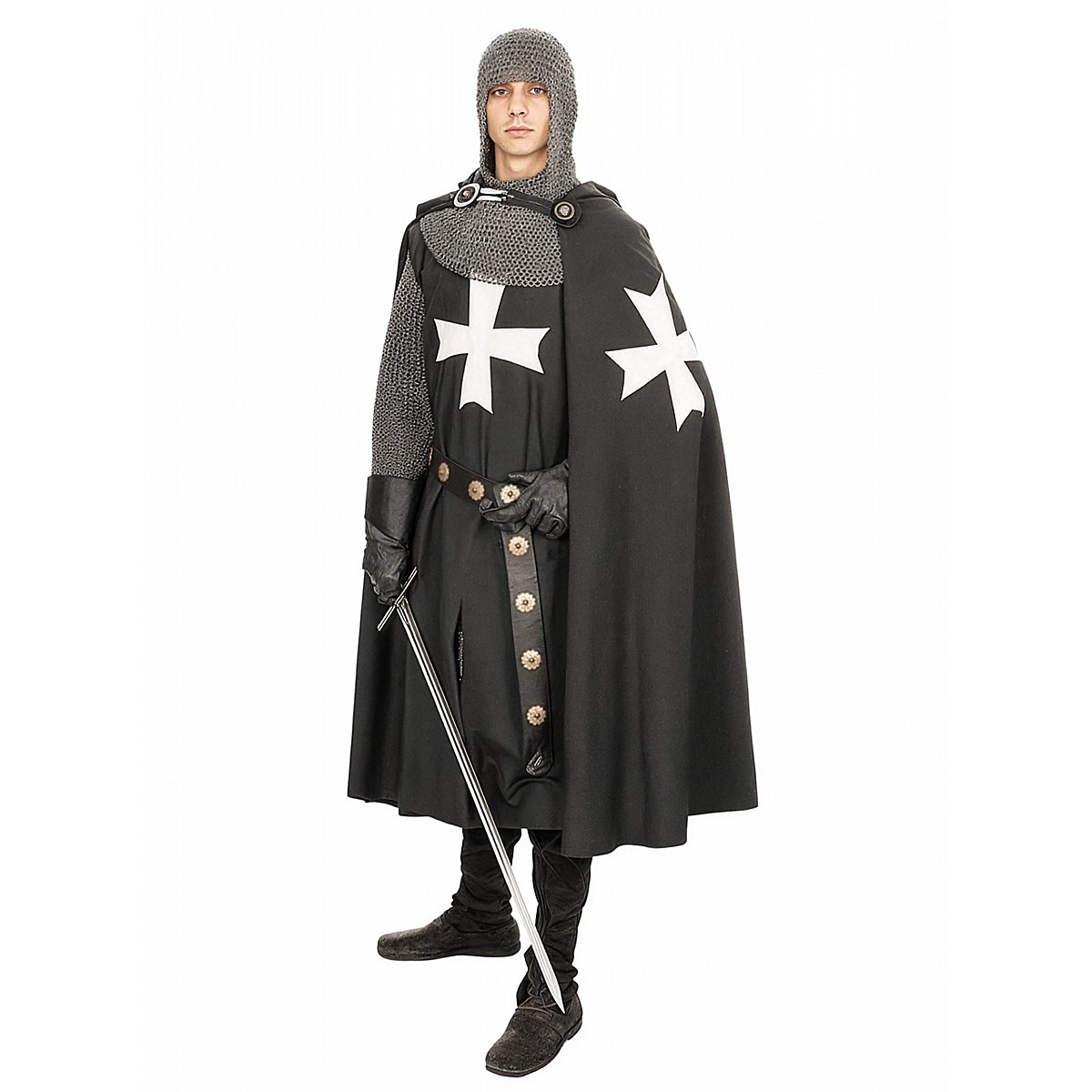 Knight's Cloak Hooded cloak of the Knights Hospitaller, black - andracor.com
