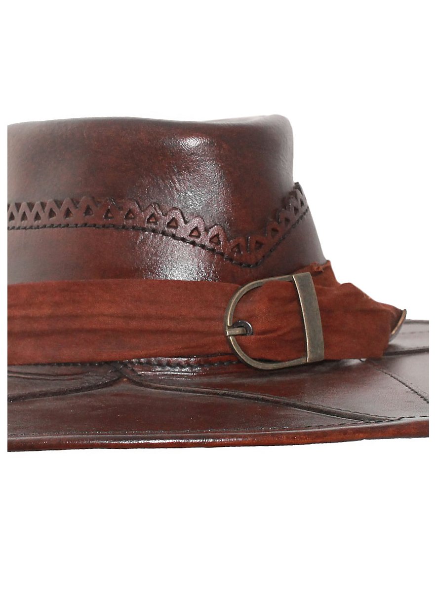 Round leather hat brown