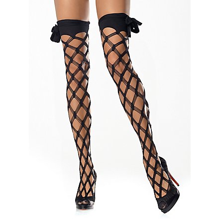 Großnetz Overknees mit Bindeband zum Schnüren