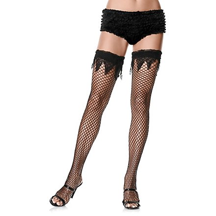 Halterlose Netzstrümpfe mit Tüllspitze schwarz