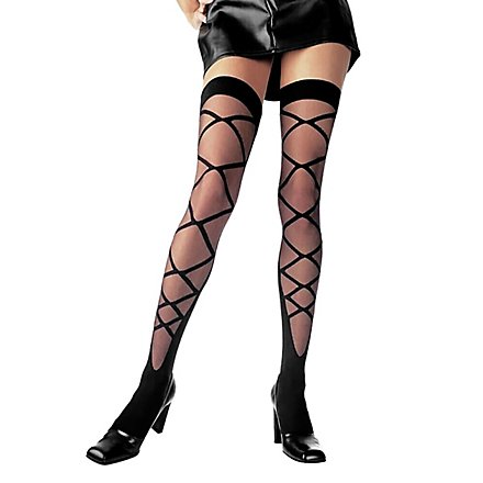 Schwarze Overknees mit Schnürmuster