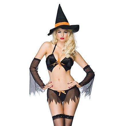 Sexy Hexen-Kostüm 4-teilig in Schwarz-Orange