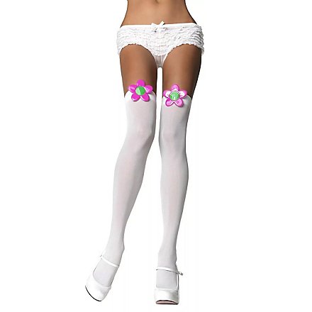 Weiße Overknees mit 70er Jahre Blüten