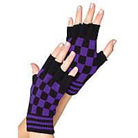 Fingerlose Handschuhe, Schachbrettmuster, lila-schwarz