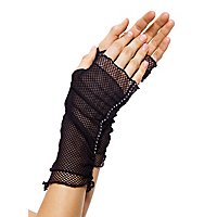 Fingerlose Netz-Armstulpen mit Strass, schwarz
