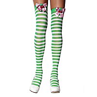 Grün geringelte Overknees mit Kirsch-Schleife