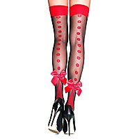 Halterlose mit Punkten & Schleife, schwarz-rot