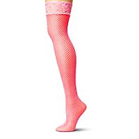 Halterlose Netzstrümpfe mit Bordüre neonpink