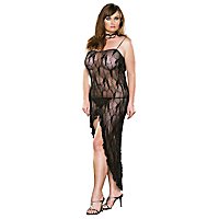 Langes Spitzenkleid mit Schmetterlings-Muster & G-String schwarz