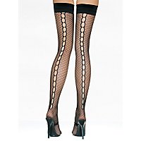 Netz-Overknees mit Cut-Out-Naht hinten, Schwarz