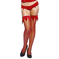 Netz-Overknees "Jester" mit Glöckchen in Rot
