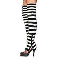 Gestreifte Overknee-Stulpen mit Knopfleiste, s/w