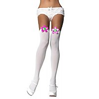 Weiße Overknees mit 70er Jahre Blüten