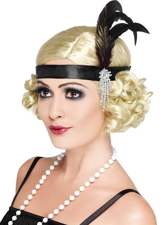 1920s Flapper Headband Black With Feathers Maskworld Com
