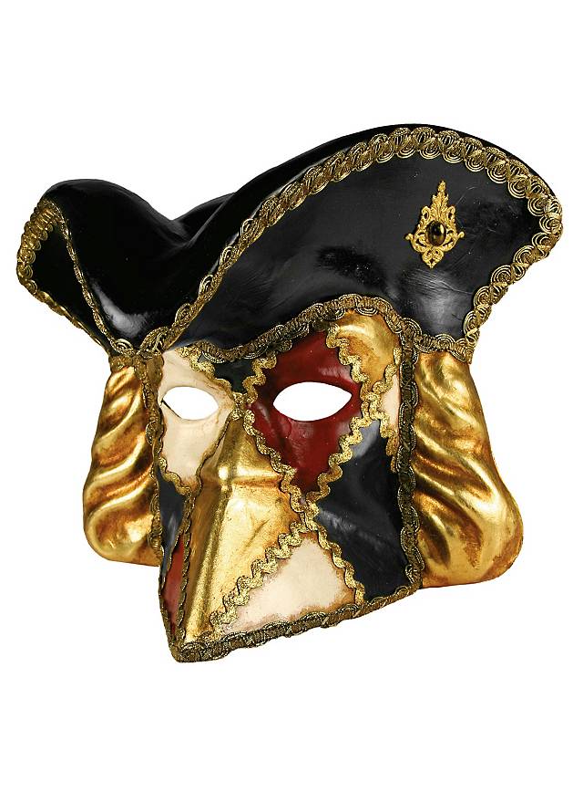 Bauta mit Hut Venezianische Maske für Maskenball Mottoparty