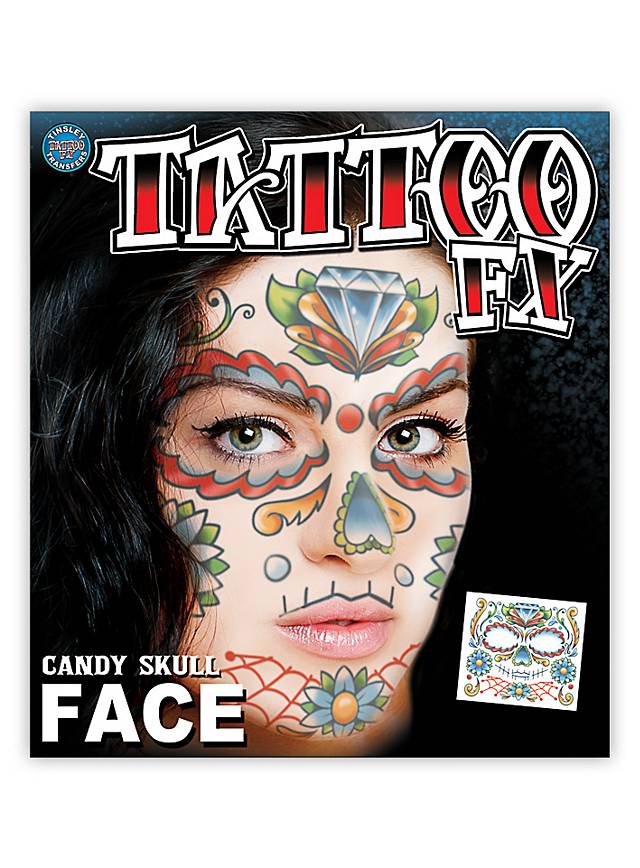Skull Full Face Temporary Tattoo Tinsley Halloween Special FX Make up