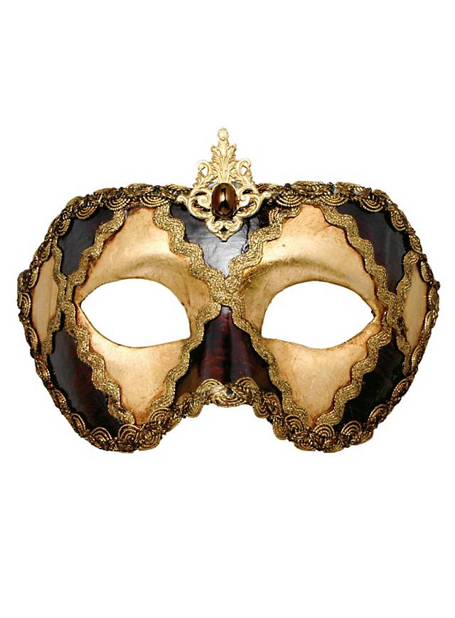 Colombina scacchi oro cuoio - Venetian Mask - maskworld.com