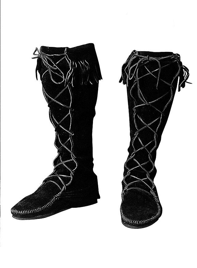 Moccasin Boots black with Fringe - maskworld.com