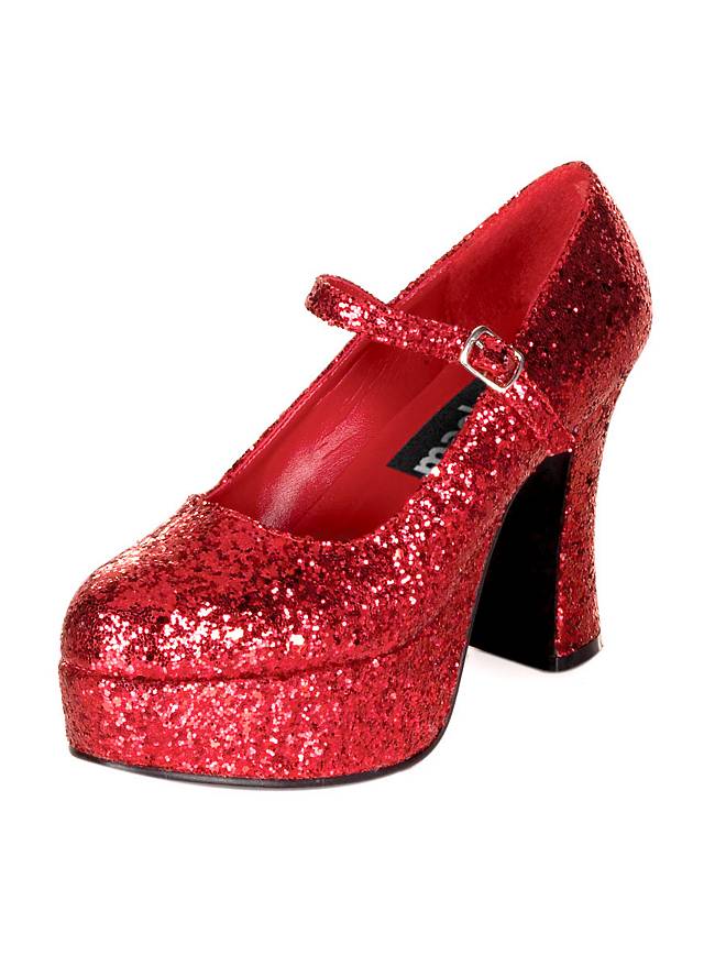 red glitter platform heels