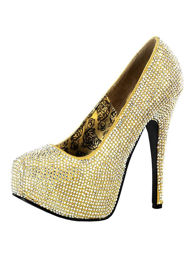 embellished heels gold
