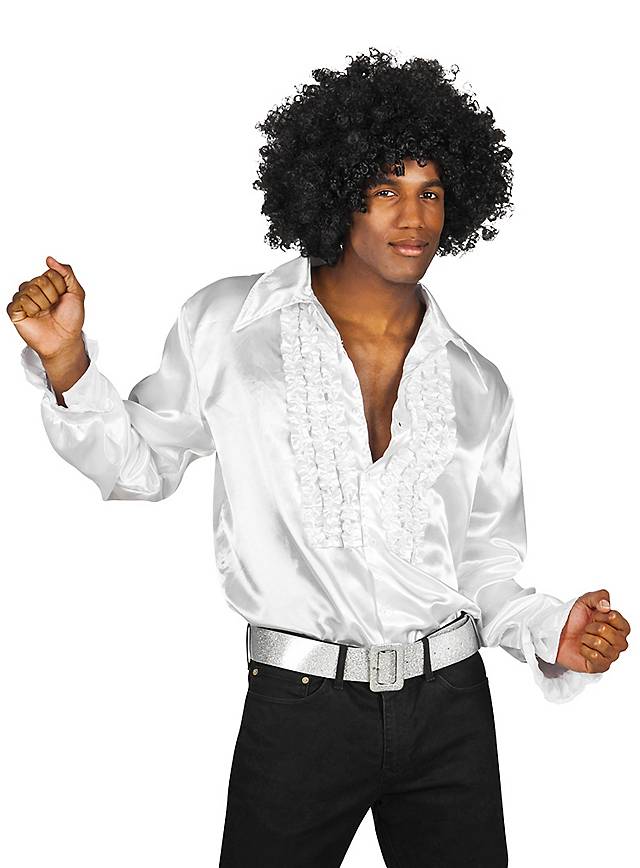 Rüschenhemd 70er Jahre XL 54 Disco Hemd schwarz Satinhemd Party Schlagerstar