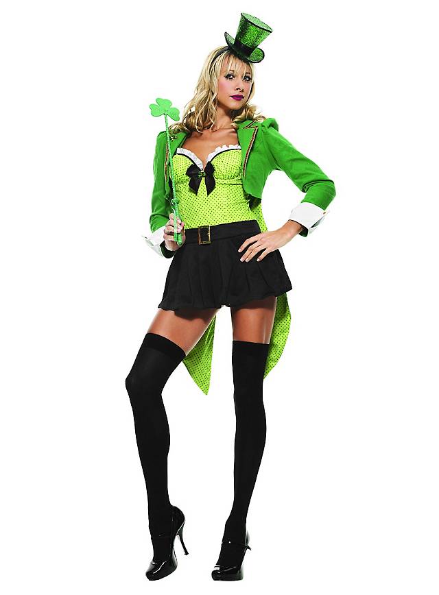Delicious St. Patty's Girl Glücksbringer-Kostüm – Schwarzes Und Grünes Outfit Mit Minirock, ärmellosem Oberteil Und Stirnband