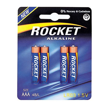 Rocket - Batteria alcalina AAA, confezione da 4 batterie 1.5V (LR3)