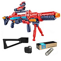X-Shot Regenerator including Blasterparts Tuning Pack, with shoulder stock and 3D-printed upgrades.