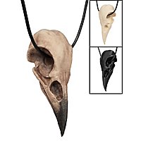 Ciondolo a forma di teschio di corvo con pinza di cuoio (11cm)