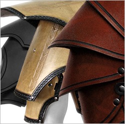 Handcrafted shoulder guards for LARP armor made of genuine heavy grade leather – fantasy or medieval, high quality and in a variety of styles.