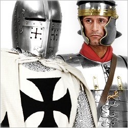 Metal armor in historic or fantasy designs, high quality and durable.