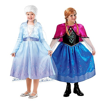 Anna and Elsa costume box with two children's costumes and two wigs ...